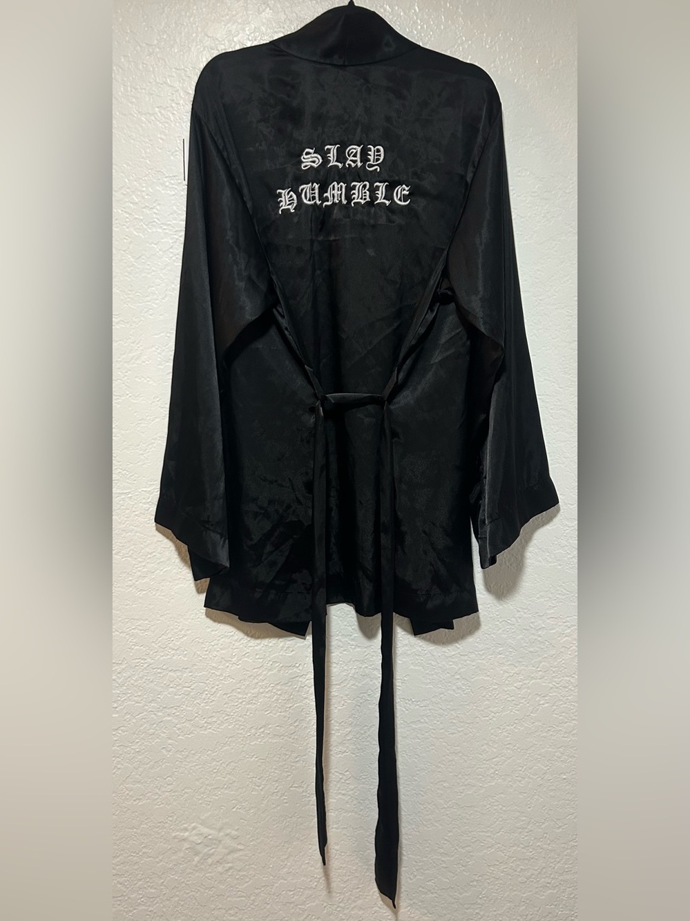 Black Satin Robe with "SLAY HUMBLE" Back Embroidery